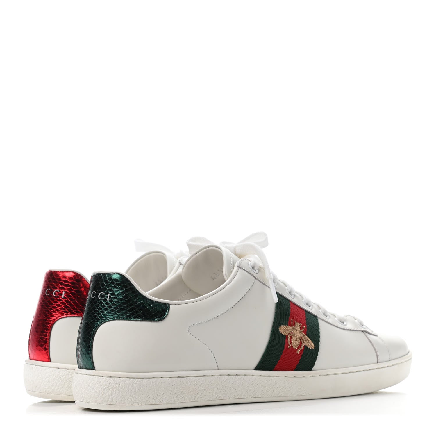 Gucci Calfskin Ayers Bee Embroidered Womens Ace Sneakers 40 White Green 3 of 4