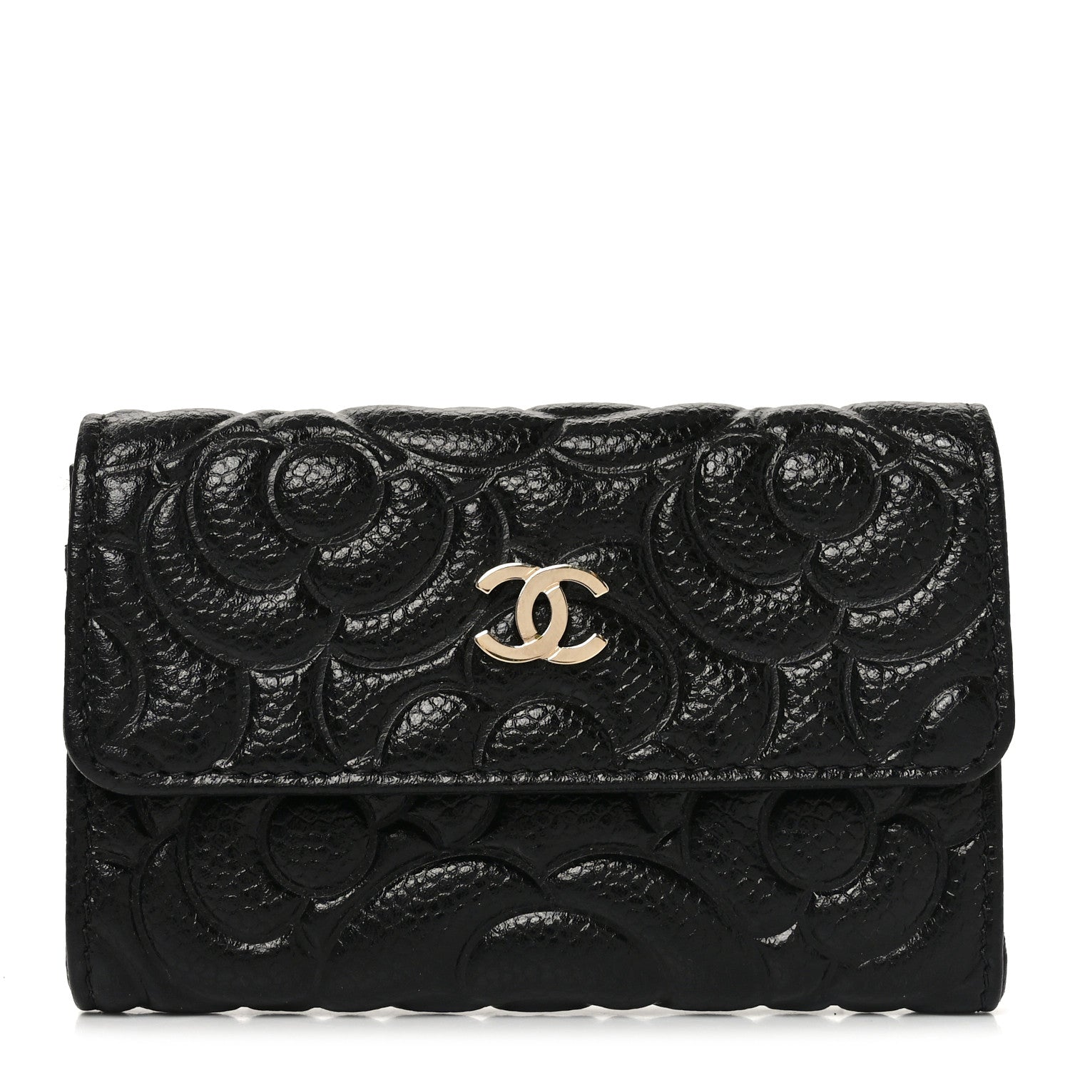 Chanel Caviar Camellia Embossed Card Holder Wallet Black 1 of 10