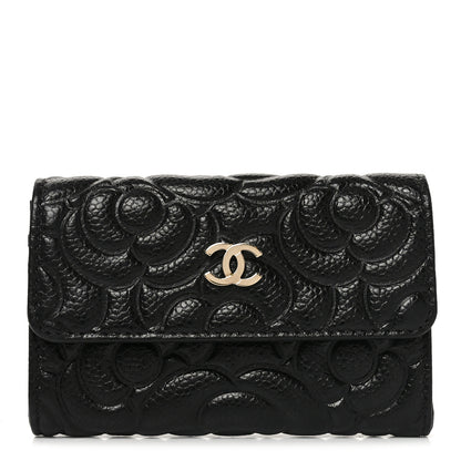 Chanel Caviar Camellia Embossed Card Holder Wallet Black 1 of 10