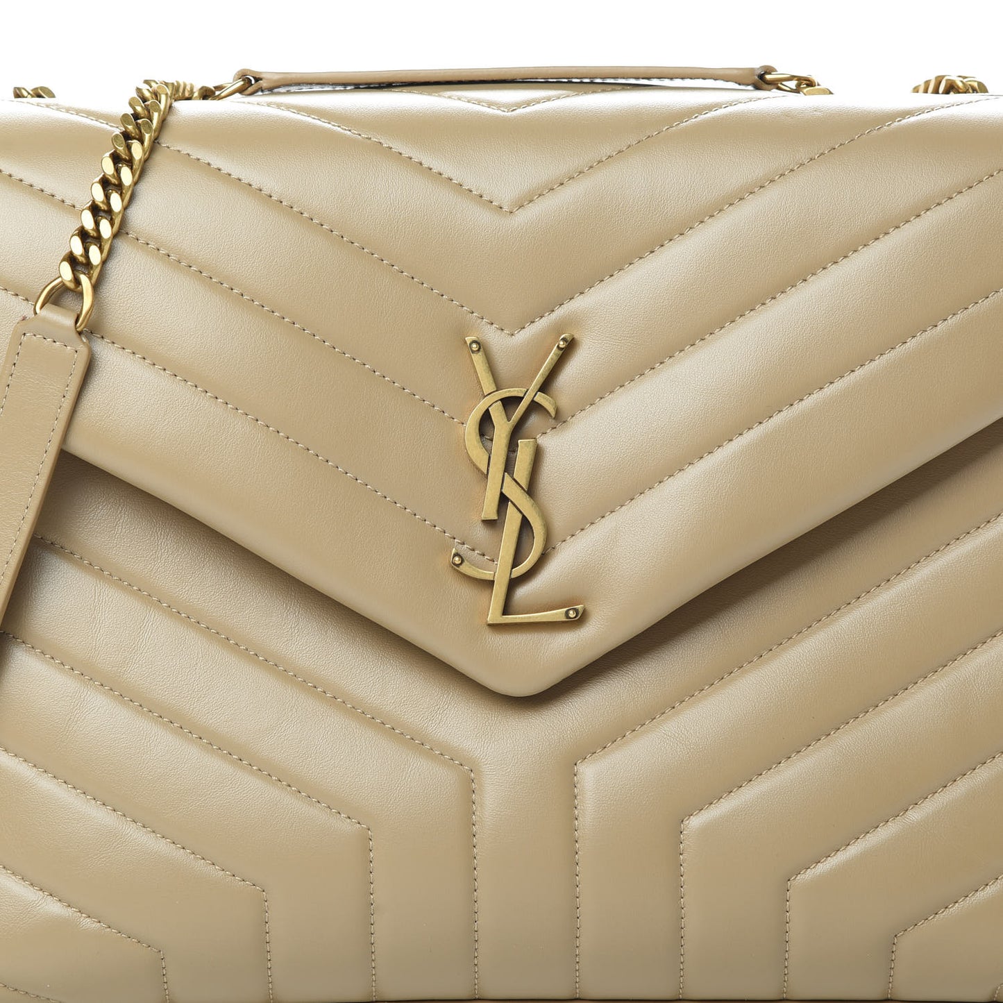 Calfskin Y Quilted Monogram Medium Loulou Chain Satchel Dark Beige