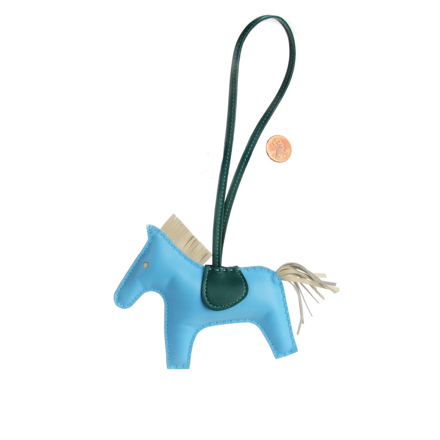 Hermes Milo Lambskin Grigri Rodeo Horse Bag Charm MM Celeste Malachite Craie 2 of 4