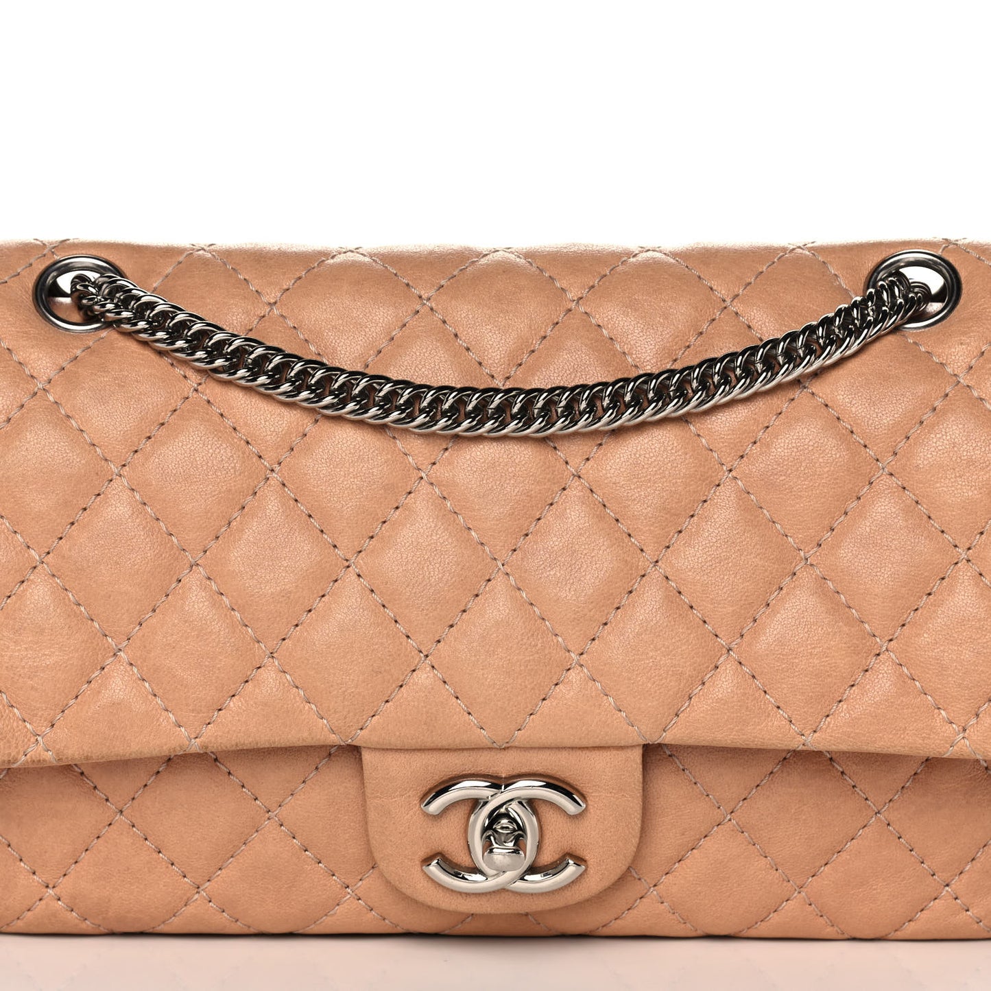 Lambskin Quilted Medium Bijoux Chain Double Flap Beige