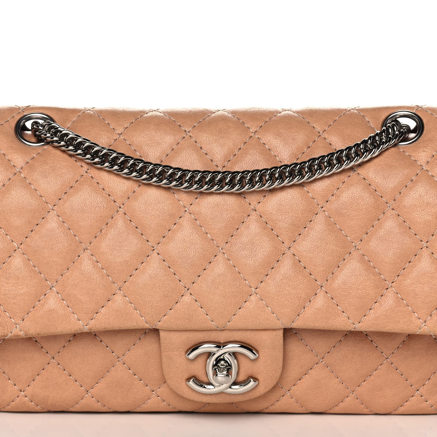 Chanel Lambskin Quilted Medium Bijoux Chain Double Flap Beige 8 of 14