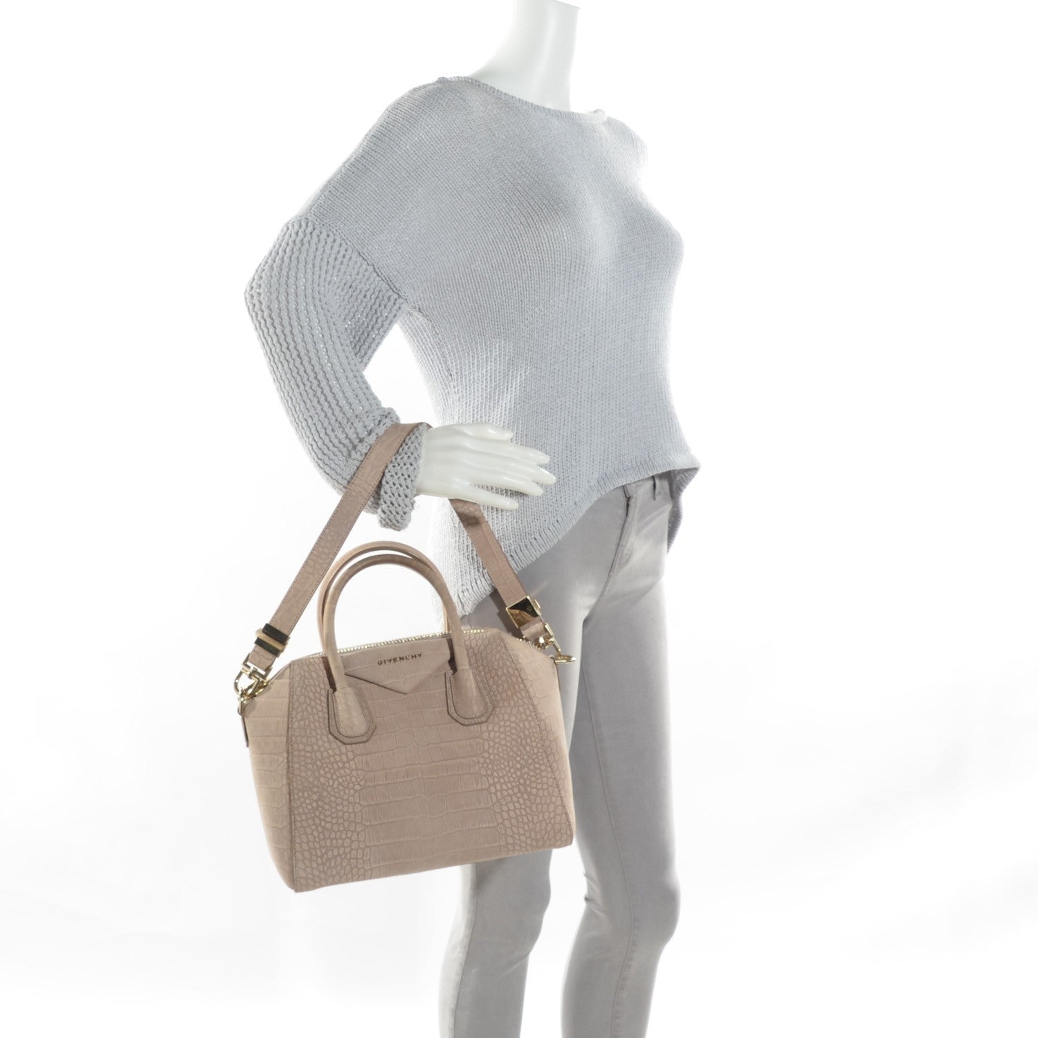 Givenchy Nubuck Crocodile Embossed Small Antigona Grey 2 of 7