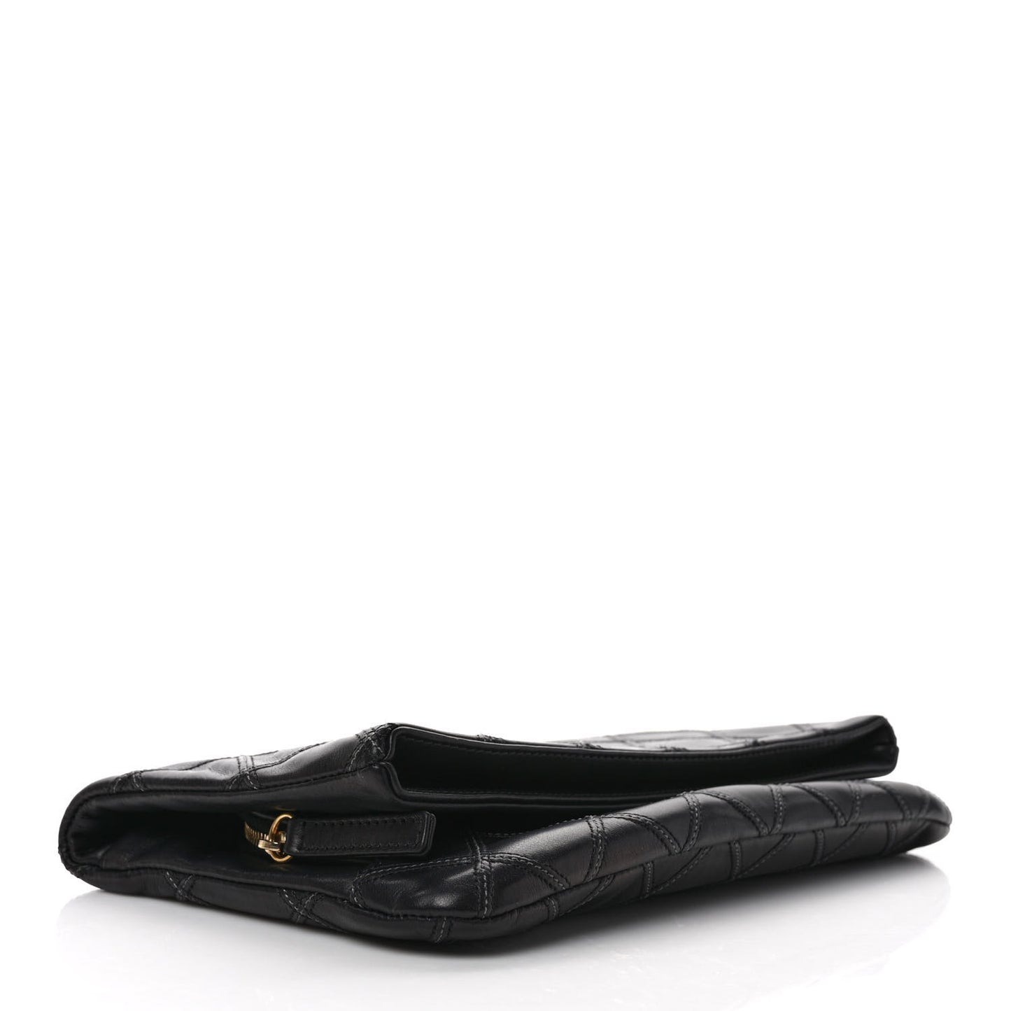 Lambskin Quilted Fold Over Clutch Black