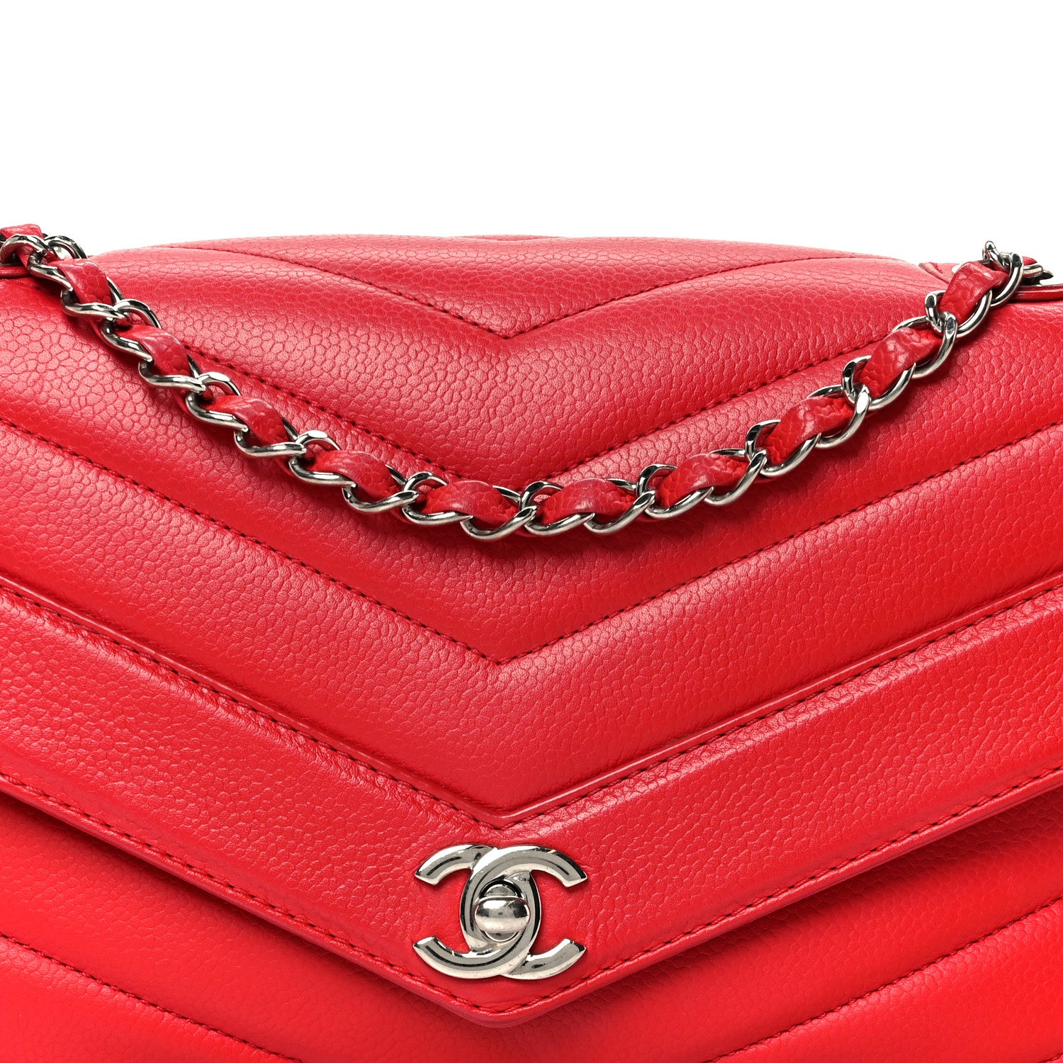 Chanel Caviar Chevron Quilted Single Flap Red 9 of 14