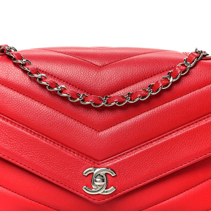 Chanel Caviar Chevron Quilted Single Flap Red 9 of 14