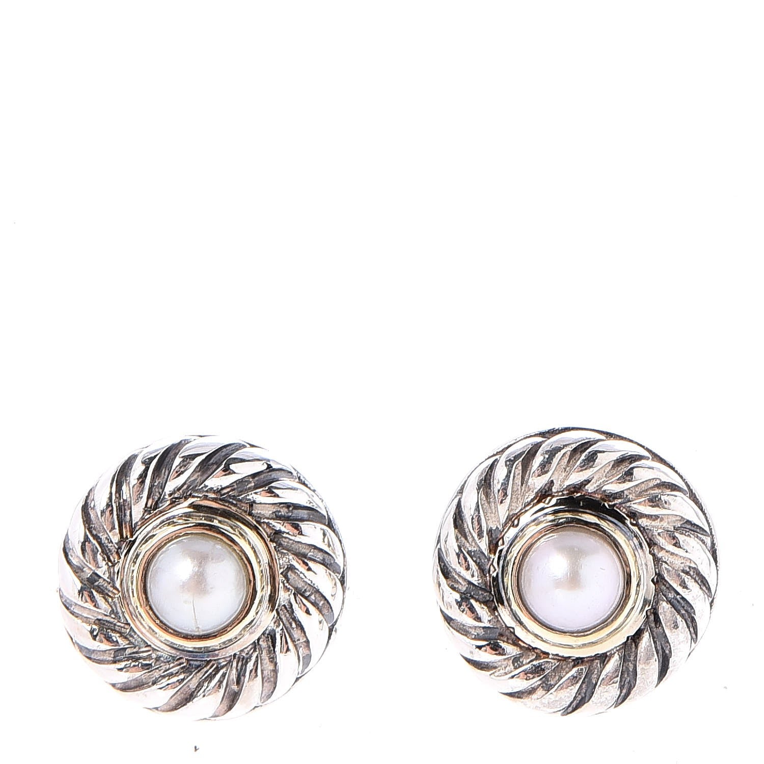 David Yurman Sterling Silver 14K Yellow Gold Pearl Cookie Earrings 1 of 4