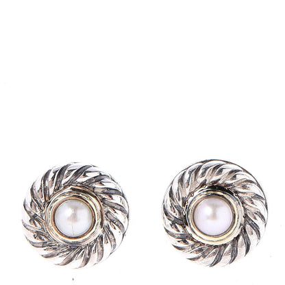 David Yurman Sterling Silver 14K Yellow Gold Pearl Cookie Earrings 1 of 4