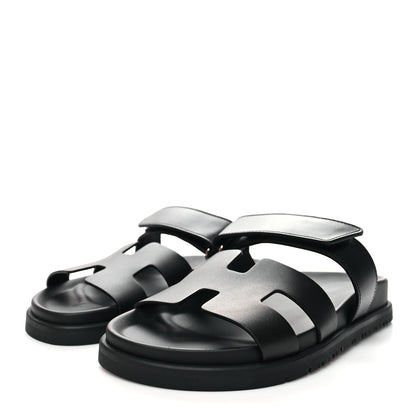 Hermes Calfskin Womens Chypre Sandals 36.5 Black 3 of 9