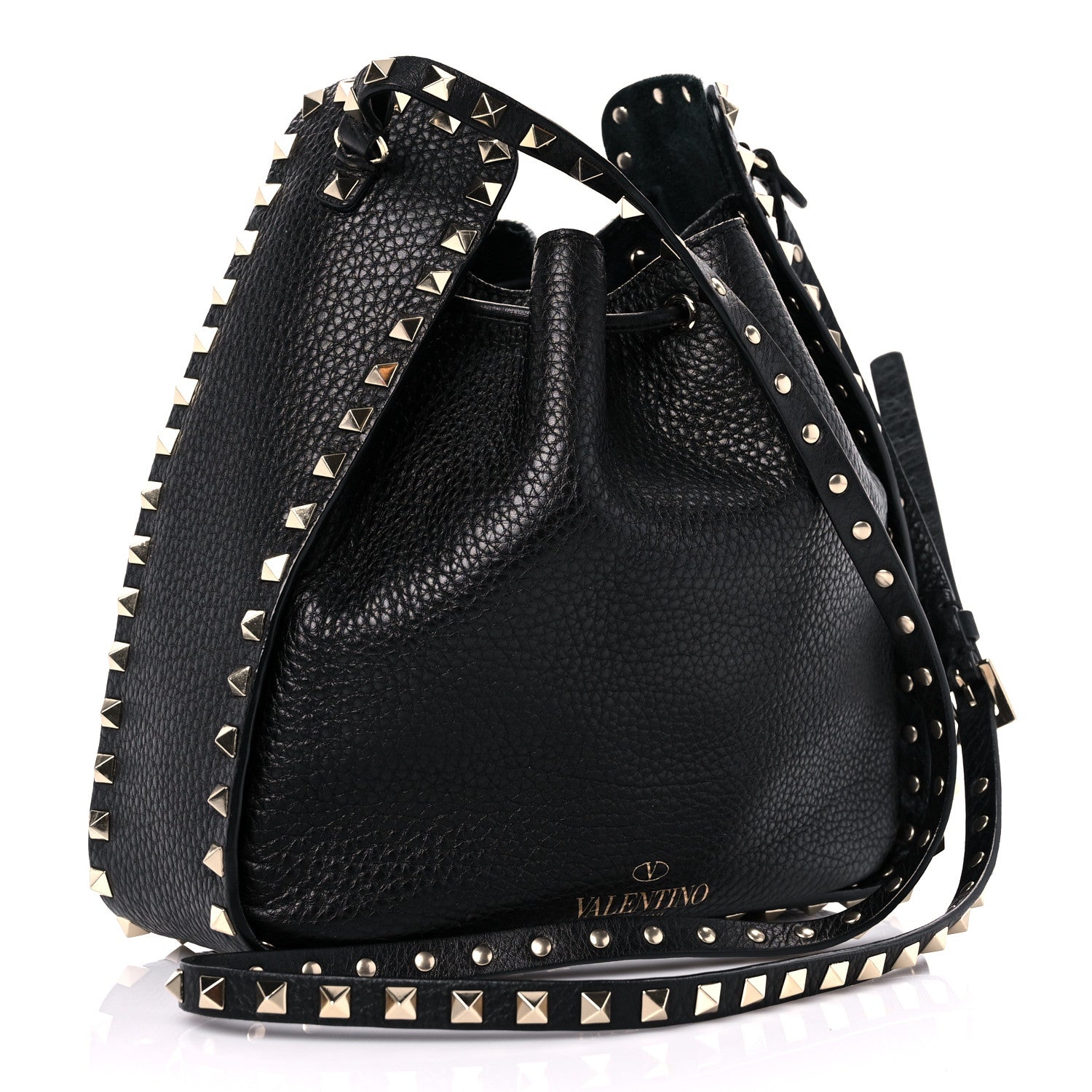Valentino Garavani Grained Calfskin Rockstud Bucket Bag Black 3 of 15