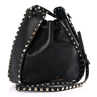 Valentino Garavani Grained Calfskin Rockstud Bucket Bag Black 3 of 15
