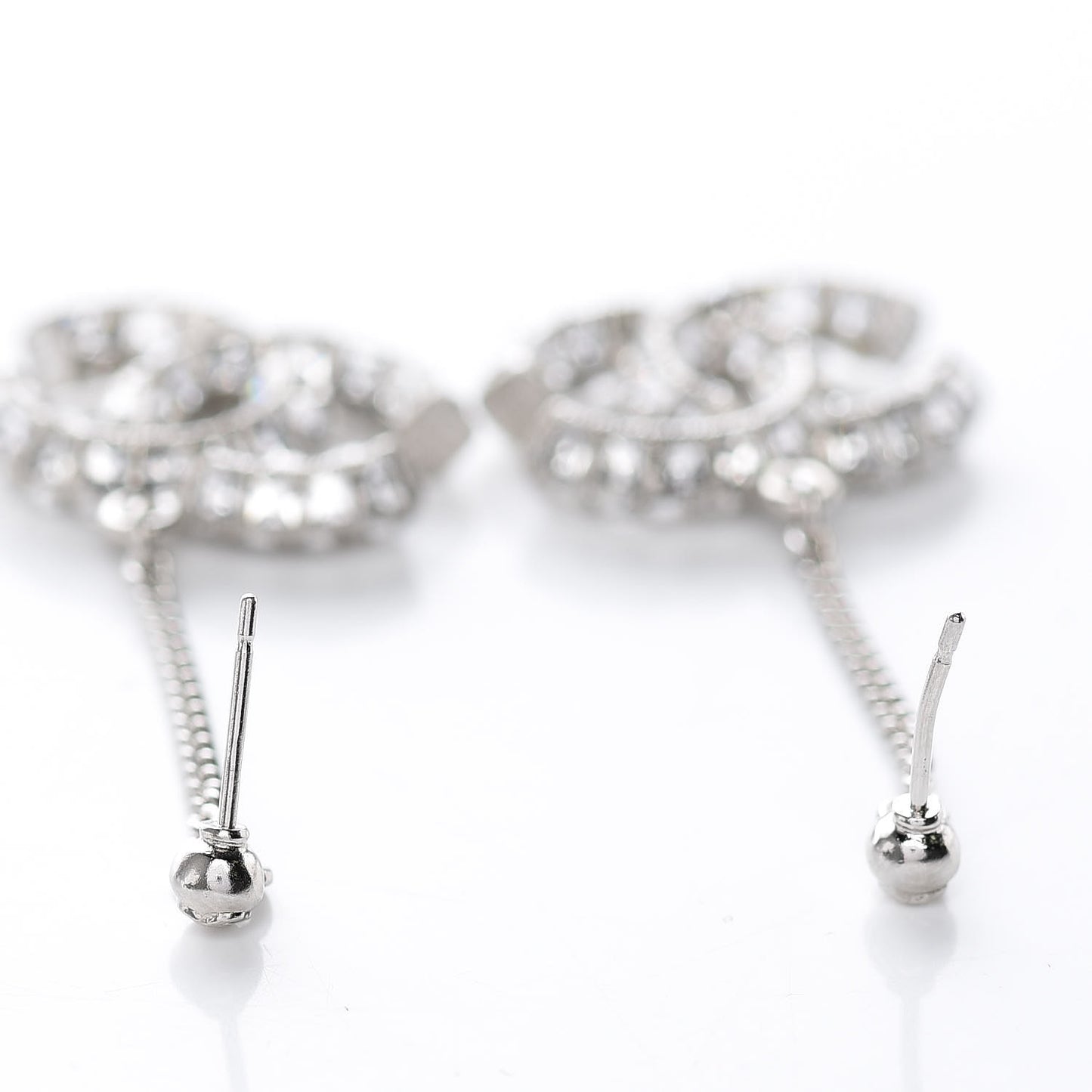 Baguette Crystal CC Dangle Earrings Silver