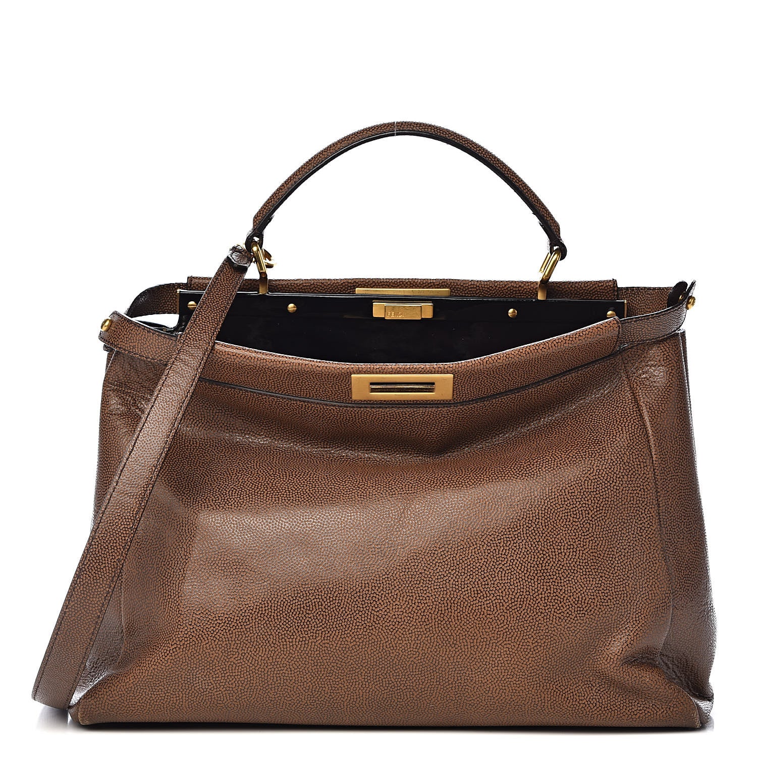 Fendi Patent Large Peekaboo Iconic Satchel Brown 1 of 14