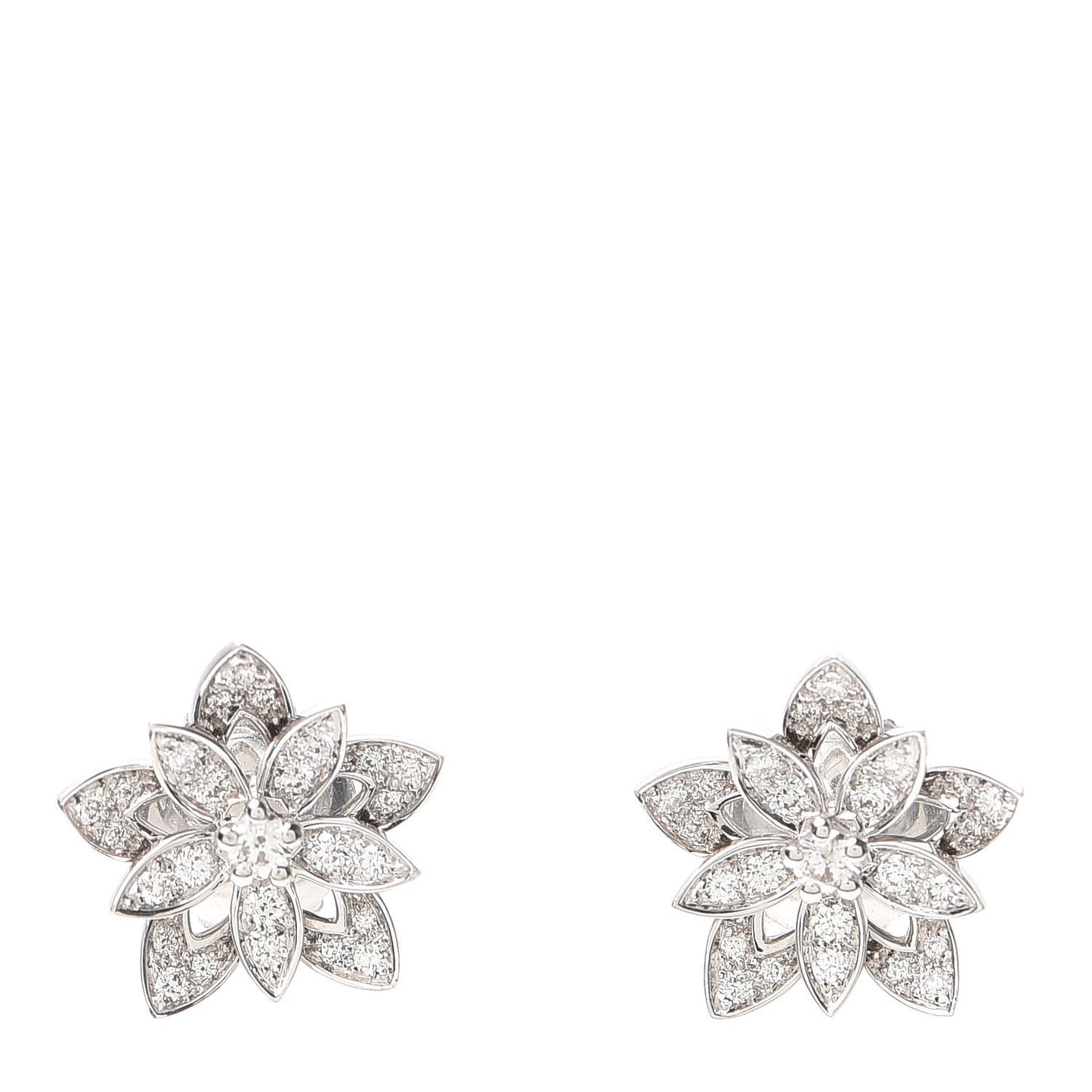 18K White Gold Diamond Mini Lotus Openwork Earrings