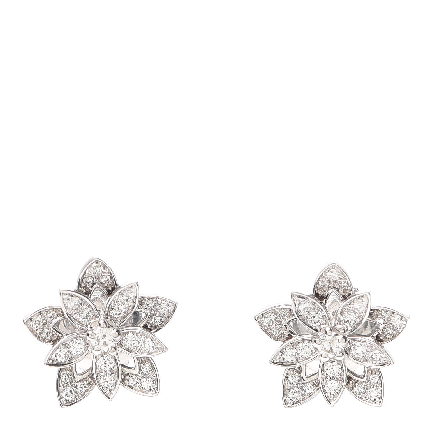 Van Cleef & Arpels 18K White Gold Diamond Mini Lotus Openwork Earrings 1 of 6