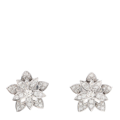 Van Cleef & Arpels 18K White Gold Diamond Mini Lotus Openwork Earrings 1 of 6