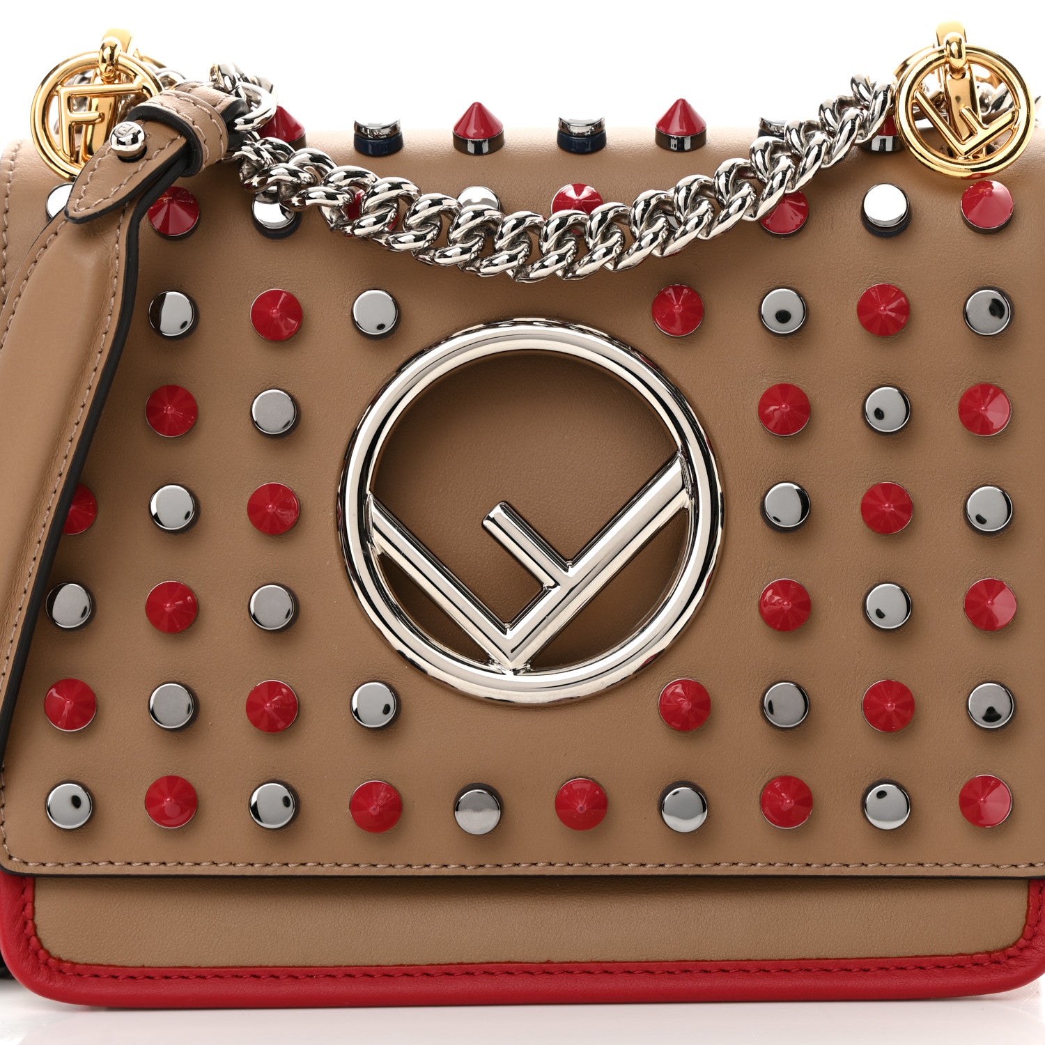 Fendi Calfskin F is Fendi Studded Small Kan I Shoulder Bag Tan 8 of 12