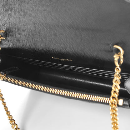 Saint Laurent Grain De Poudre Matelasse Chevron Monogram Envelope Chain Wallet Black 8 of 8