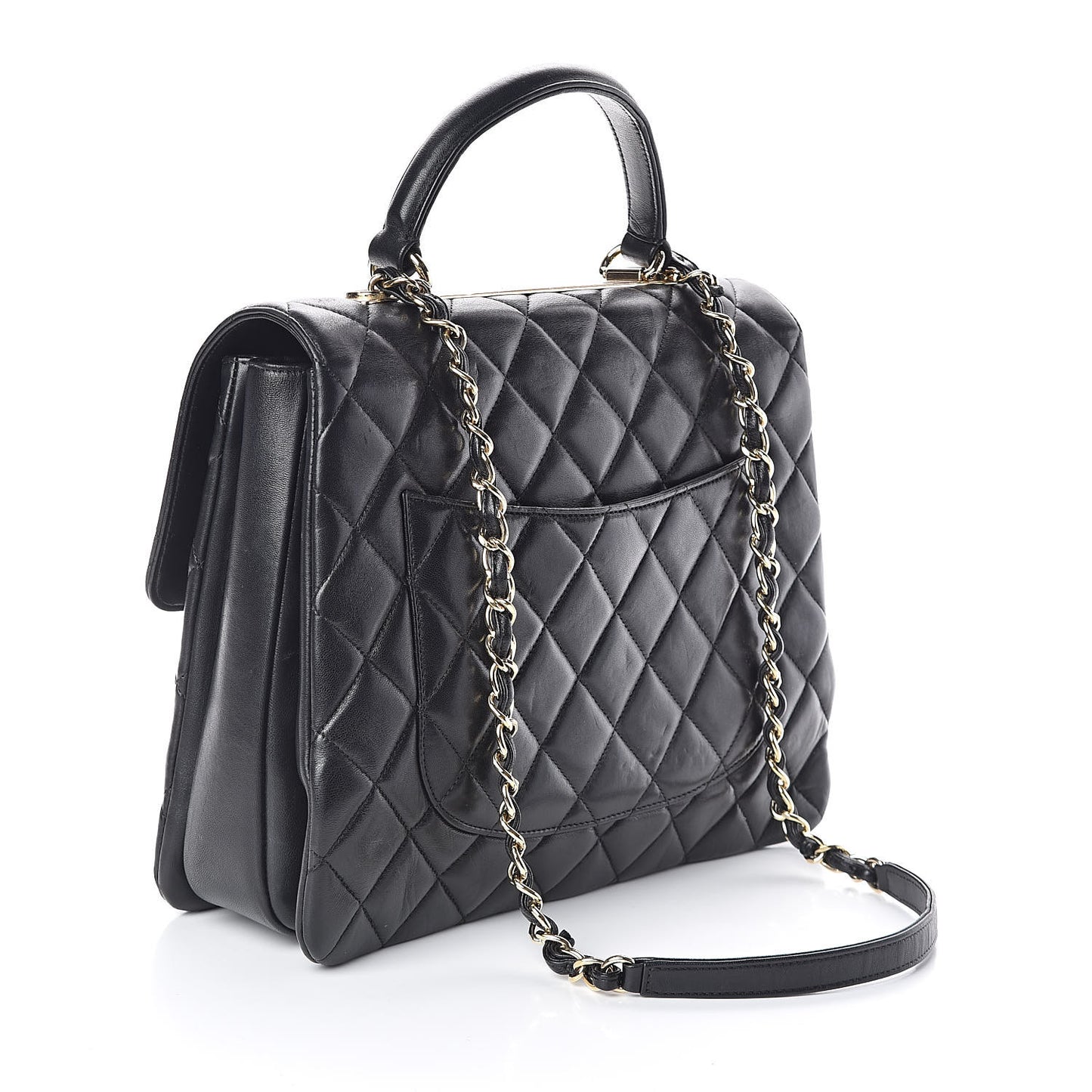 Lambskin Quilted Large Trendy CC Dual Handle Flap Bag Black