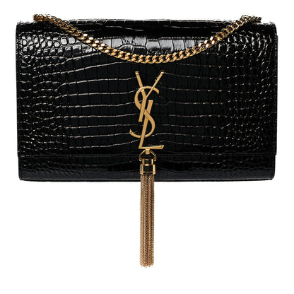 Saint Laurent Calfskin Crocodile Embossed Medium Classic Monogram Kate Tassel Satchel Black 1 of 9