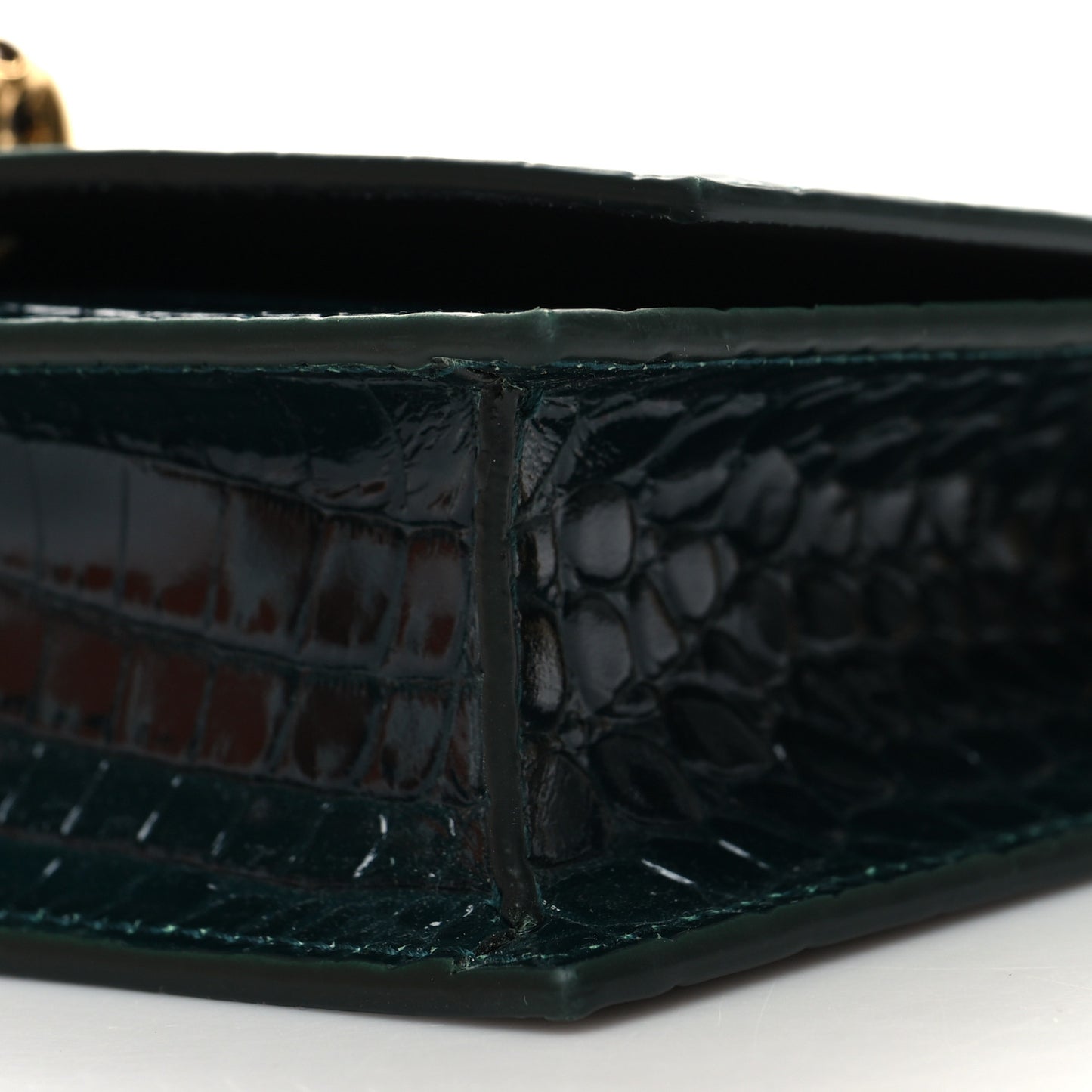Glazed Calfskin Crocodile Embossed Small Skull Shoulder Bag Green