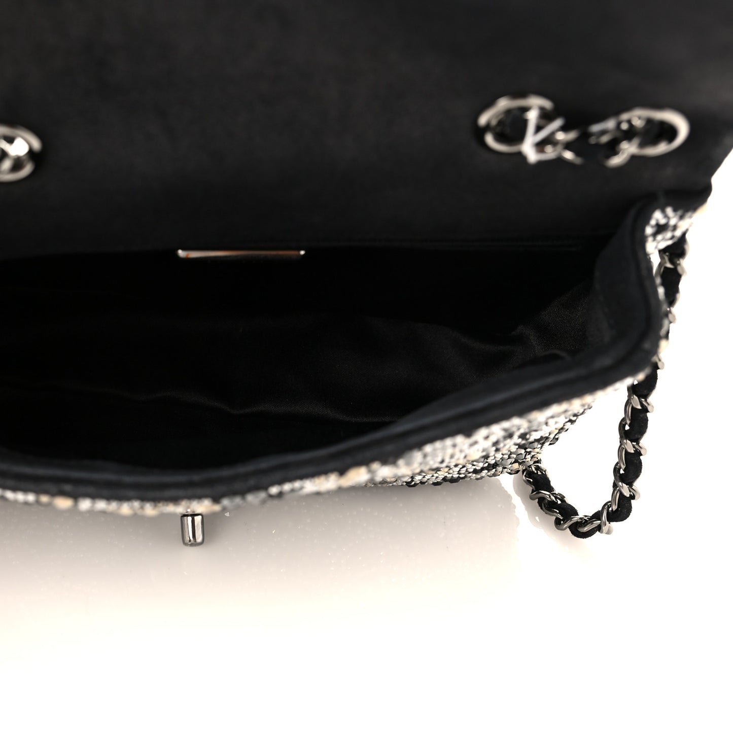 Suede Crystal Camellia Mini Rectangular Flap Black