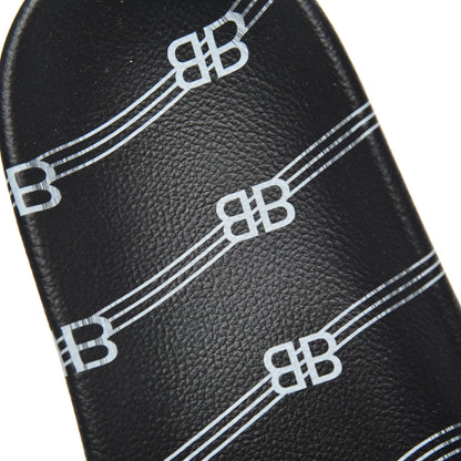 Balenciaga Rubber License Logo Print Mens Pool Slide Sandals 42 Black White 6 of 9