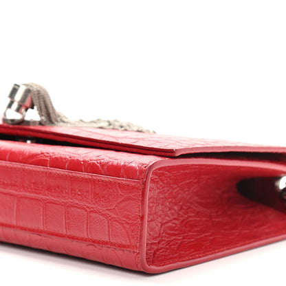 Saint Laurent Calfskin Crocodile Embossed Medium Classic Monogram Kate Tassel Satchel Red 9 of 14