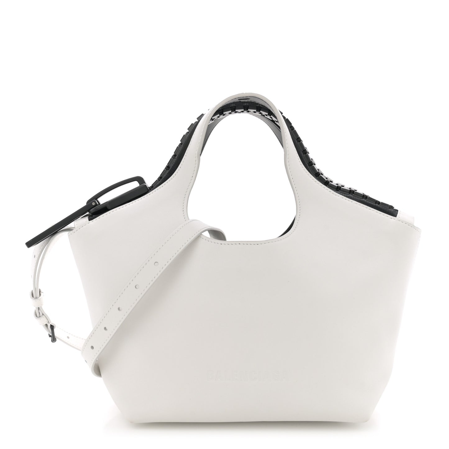 Shiny Calfskin Megazip Tote White