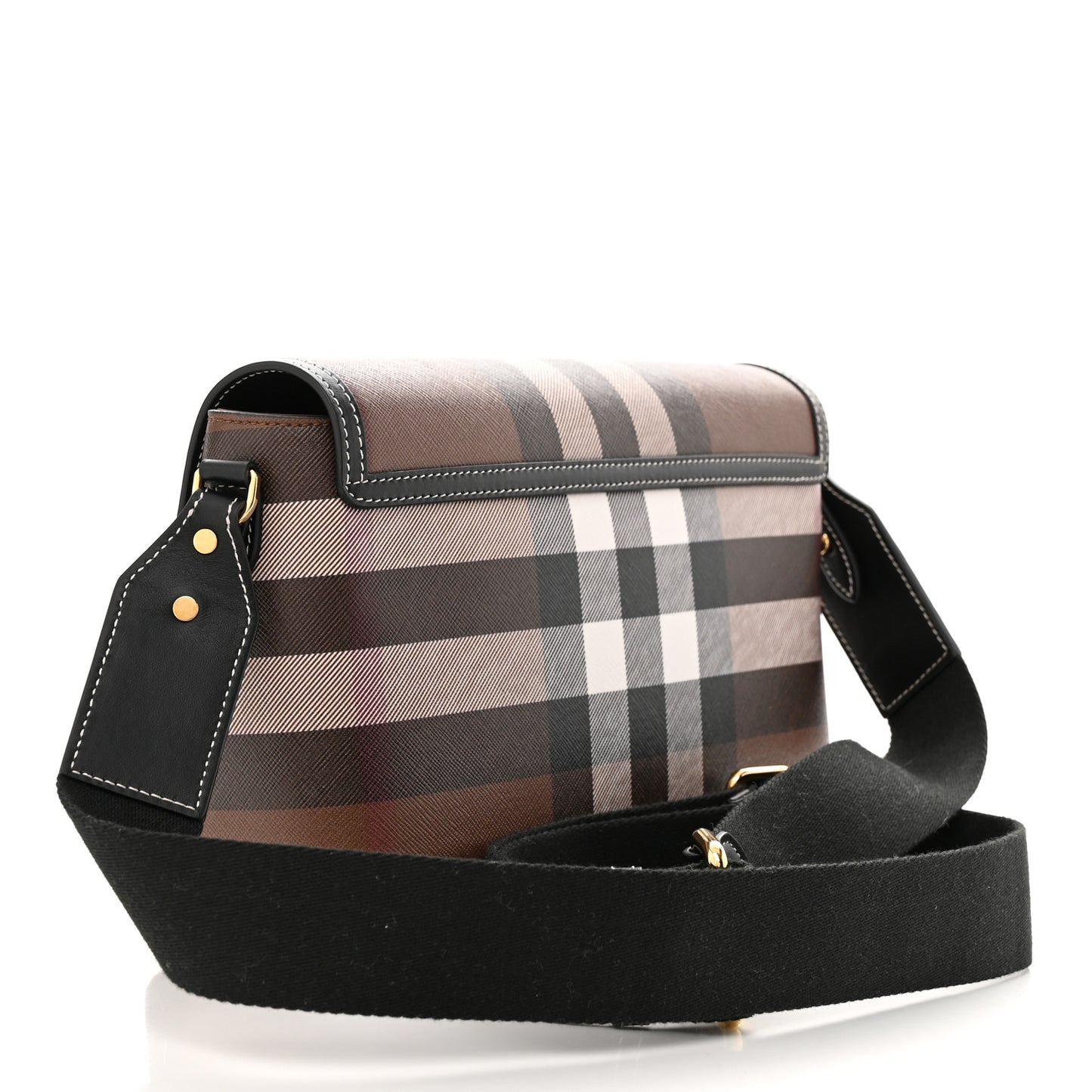 Calfskin Giant Check E-Canvas Note Crossbody Bag Dark Birch Brown