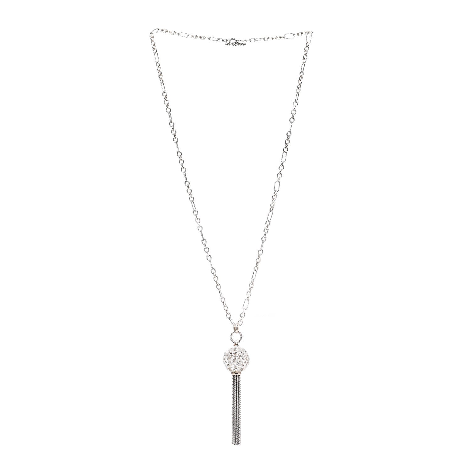 David Yurman Sterling Silver Diamond Tapestry Tassel Necklace 3 of 4