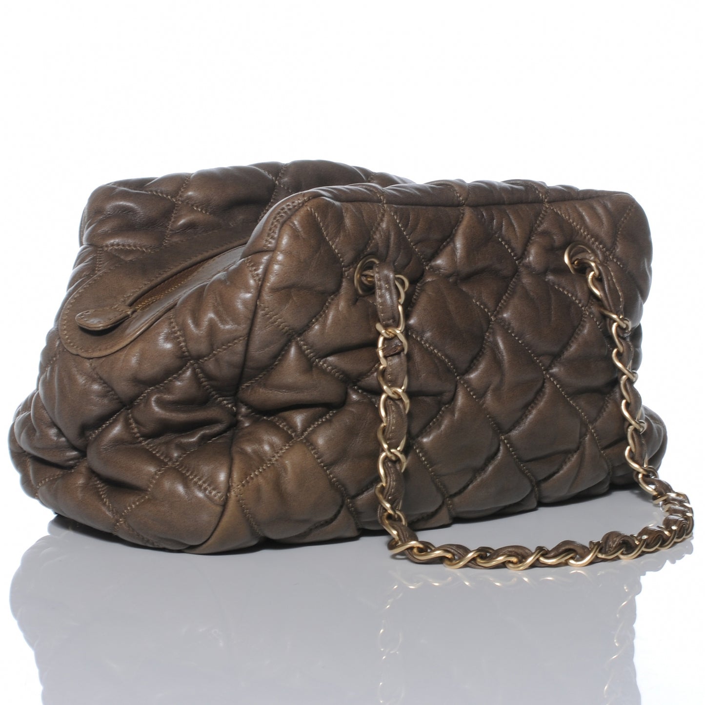 Lambskin Bubble Quilt Bowler Dark Beige