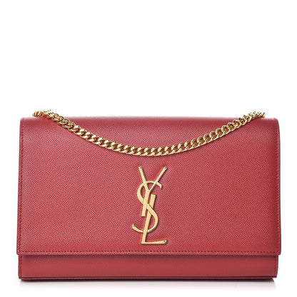 Saint Laurent Grain De Poudre Medium Monogram Kate Satchel Red 1 of 10