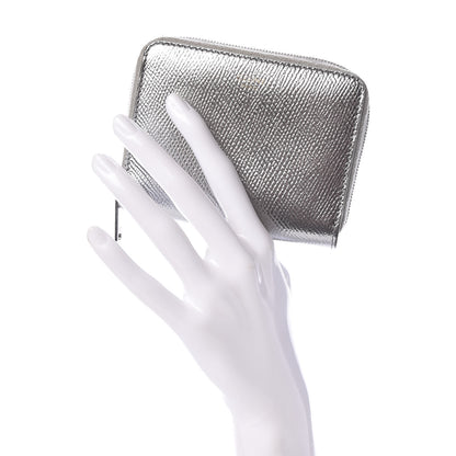 Celine Laminated Grained Calfskin Compact Zipped Wallet Silver 2 of 8