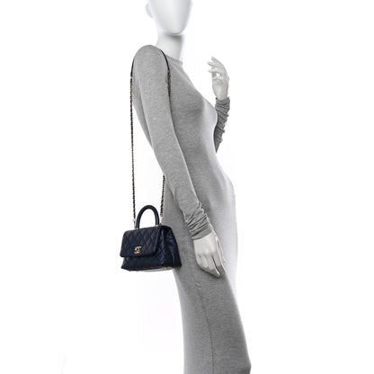 Chanel Metallic Caviar Quilted Extra Mini Coco Handle Flap Dark Blue 2 of 10
