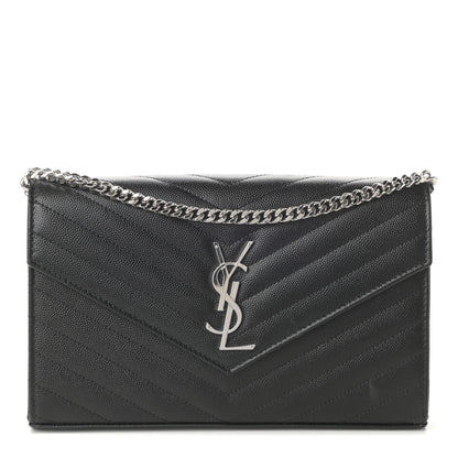 Saint Laurent Grain De Poudre Matelasse Chevron Monogram Chain Wallet Black 1 of 9