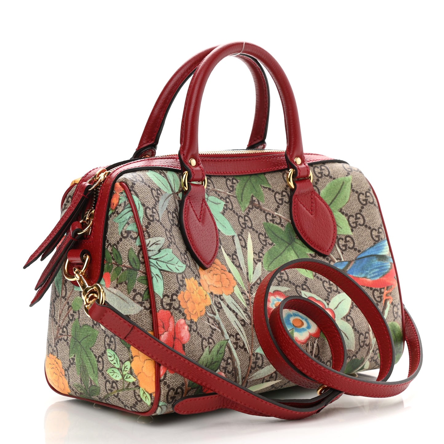 GG Supreme Monogram Tian Small Boston Beige Multicolor Red