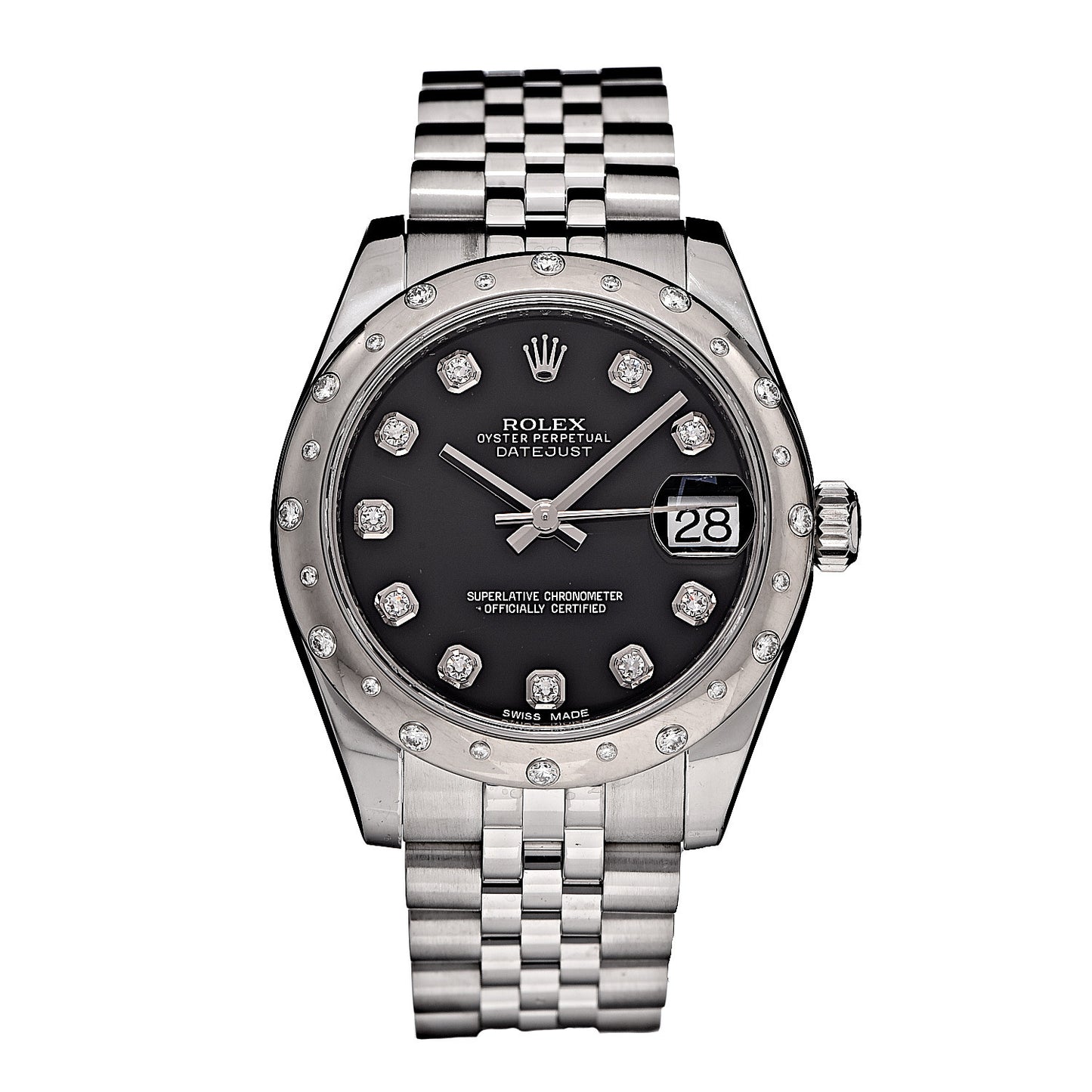 Stainless Steel 18K White Gold Diamond 31mm Oyster Perpetual Datejust Watch Black 178344
