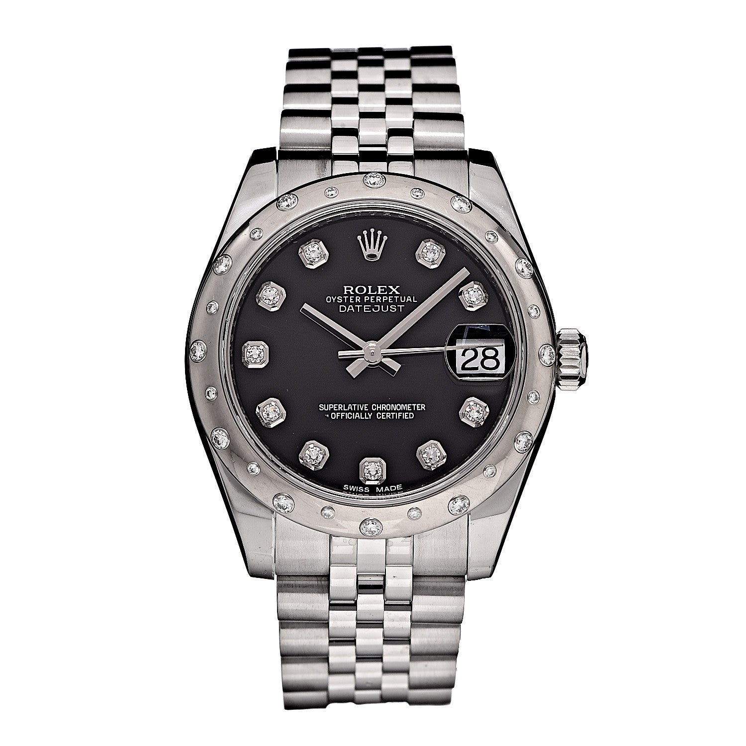 Rolex Stainless Steel 18K White Gold Diamond 31mm Oyster Perpetual Datejust Watch Black 178344 1 of 7