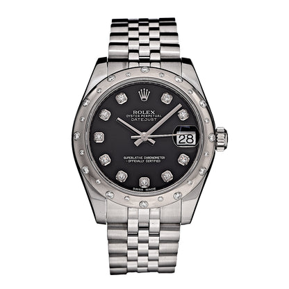 Rolex Stainless Steel 18K White Gold Diamond 31mm Oyster Perpetual Datejust Watch Black 178344 1 of 7