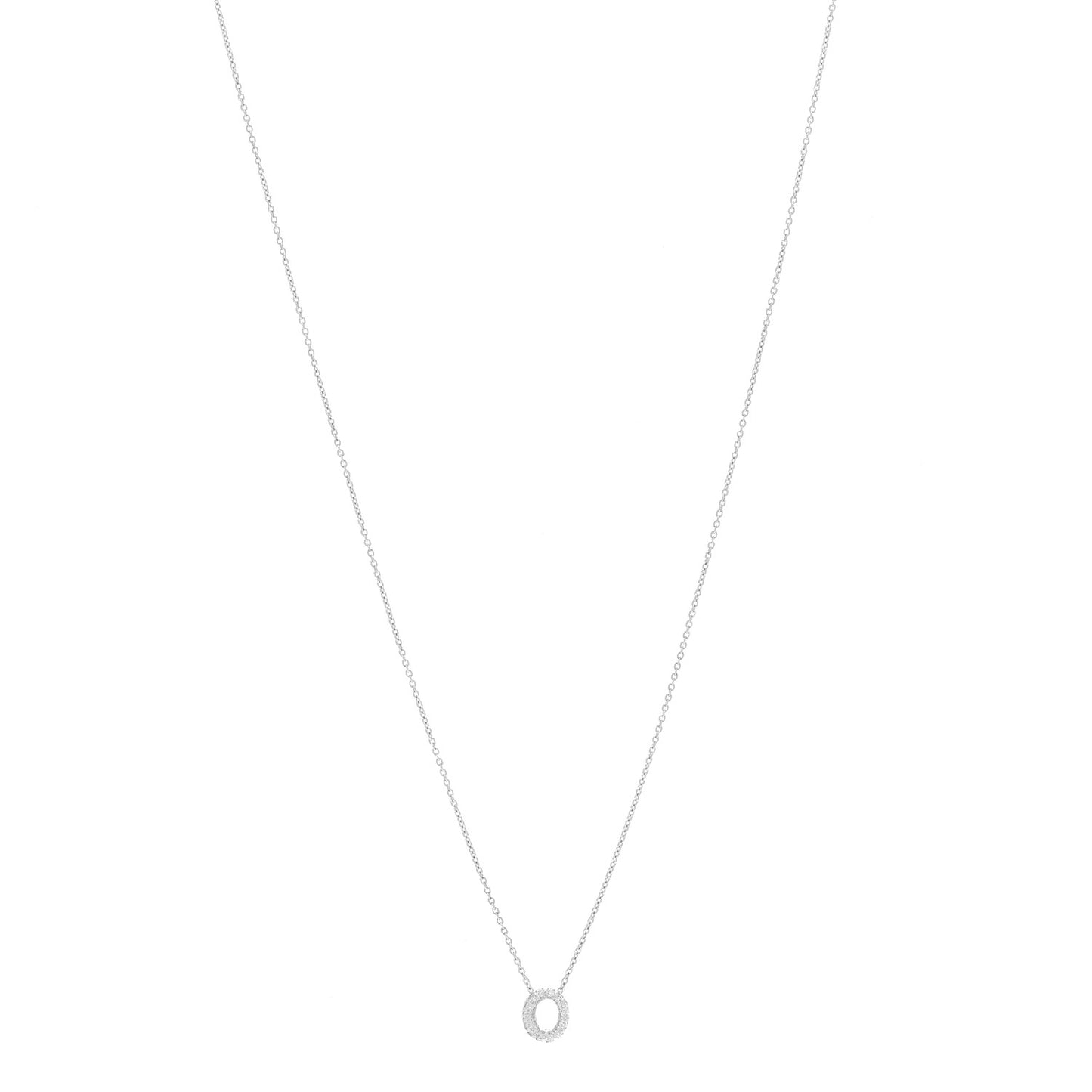 18K White Gold Diamond Love Letter O Pendant Necklace