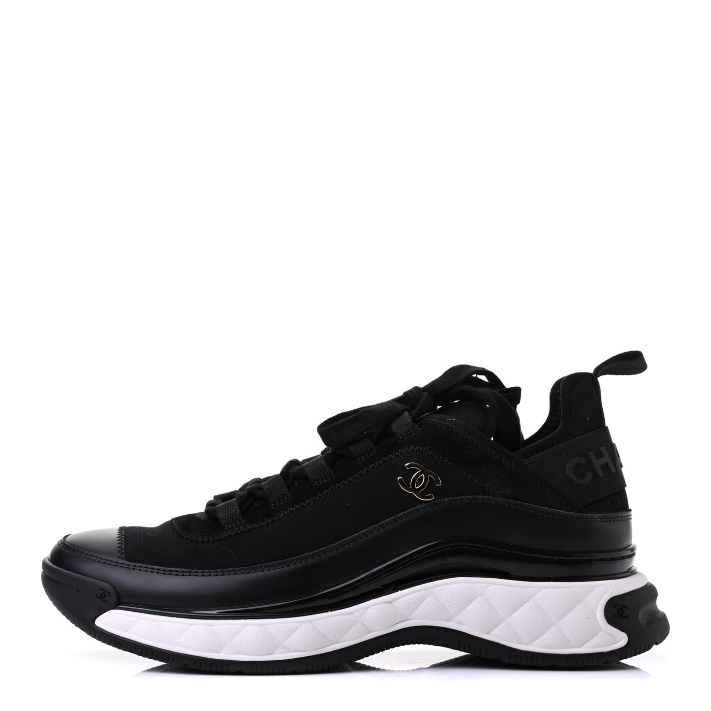 Fabric Calfskin Suede CC Sneakers 39 Black