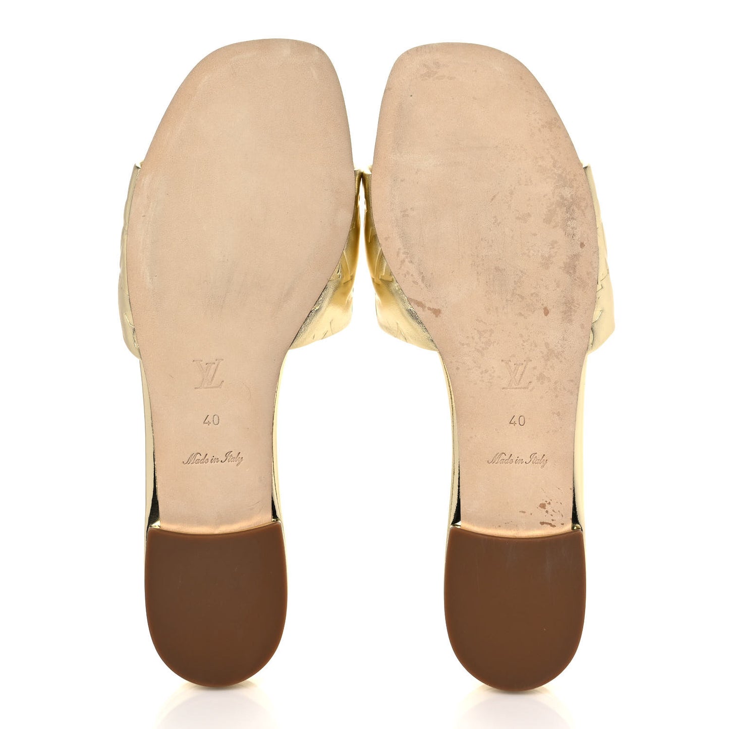 Metallic Lambskin Embossed Monogram Revival Flat Mules 40 Gold