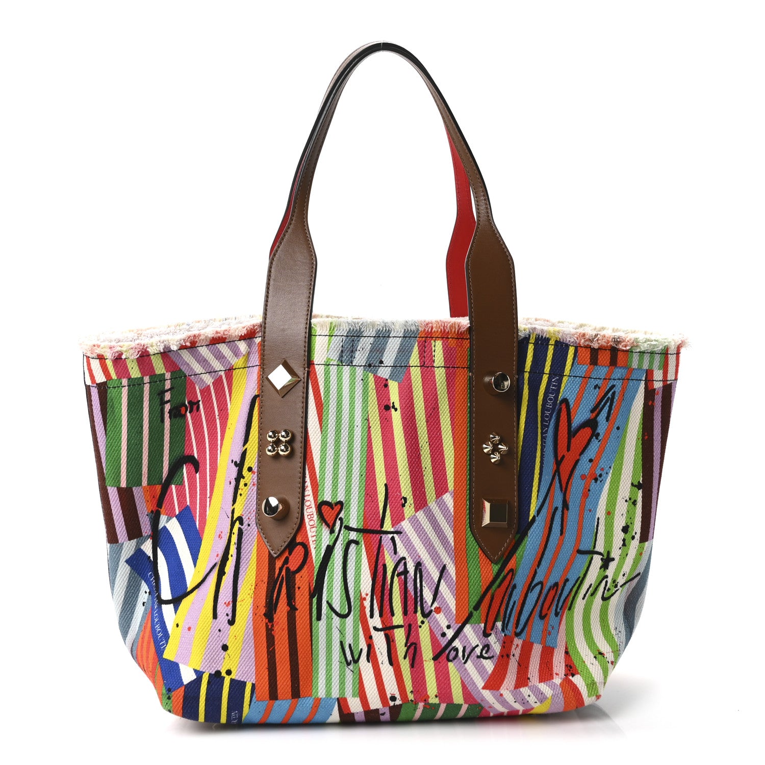 Christian Louboutin Canvas Printed Medium Frangibus Tote Multicolor Coconut 1 of 9