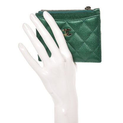 Chanel Metallic Caviar Quilted CC Zip Card Holder Green 2 of 8