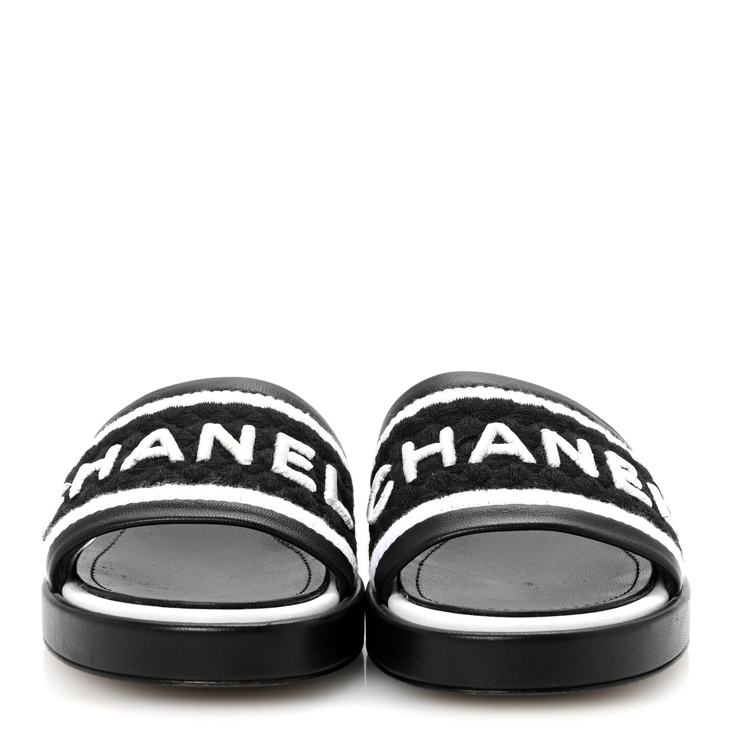Lambskin Embroidered CC Mule Sandal 35 Black White