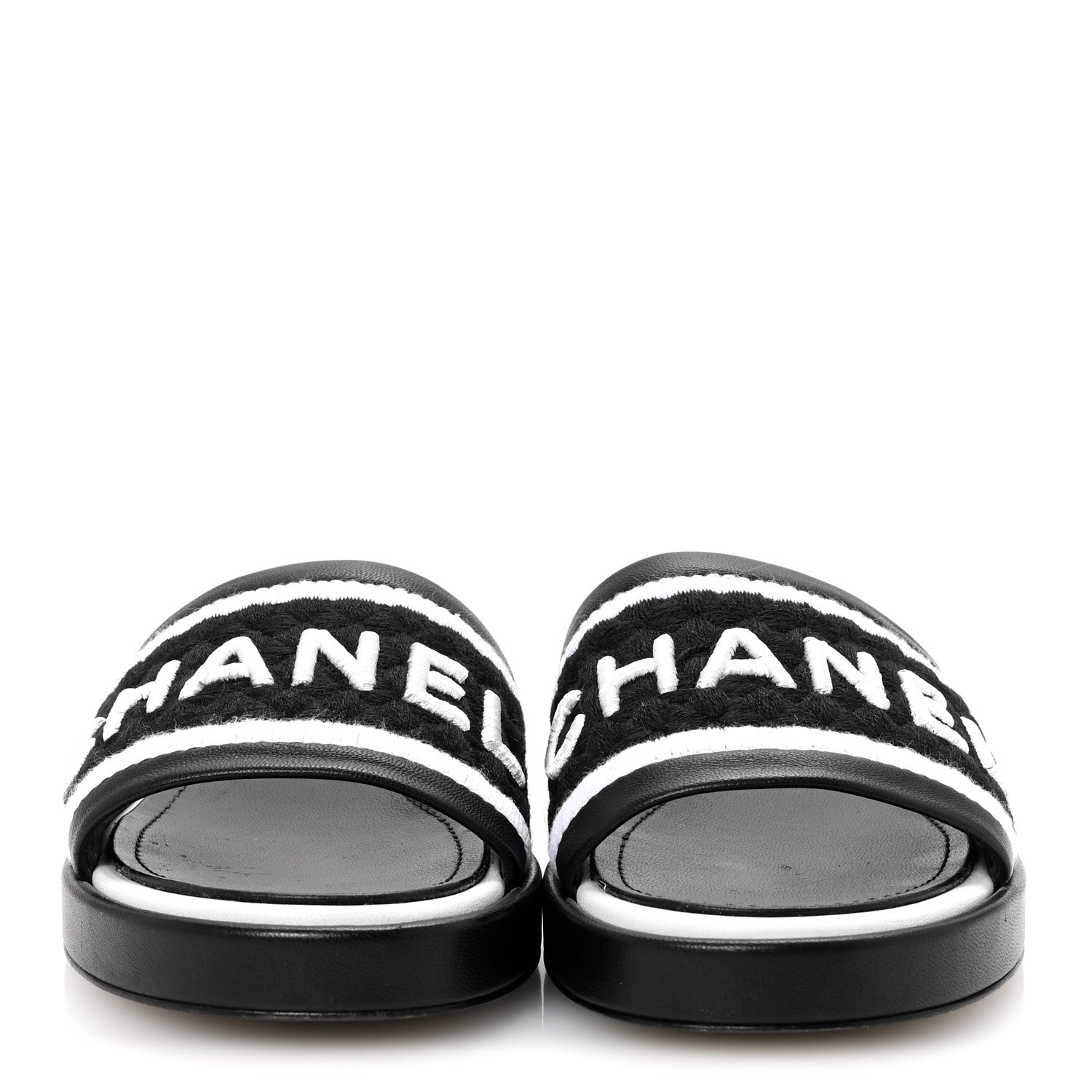 Chanel Lambskin Embroidered CC Mule Sandal 35 Black White 3 of 10