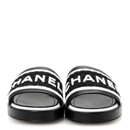 Chanel Lambskin Embroidered CC Mule Sandal 35 Black White 3 of 10
