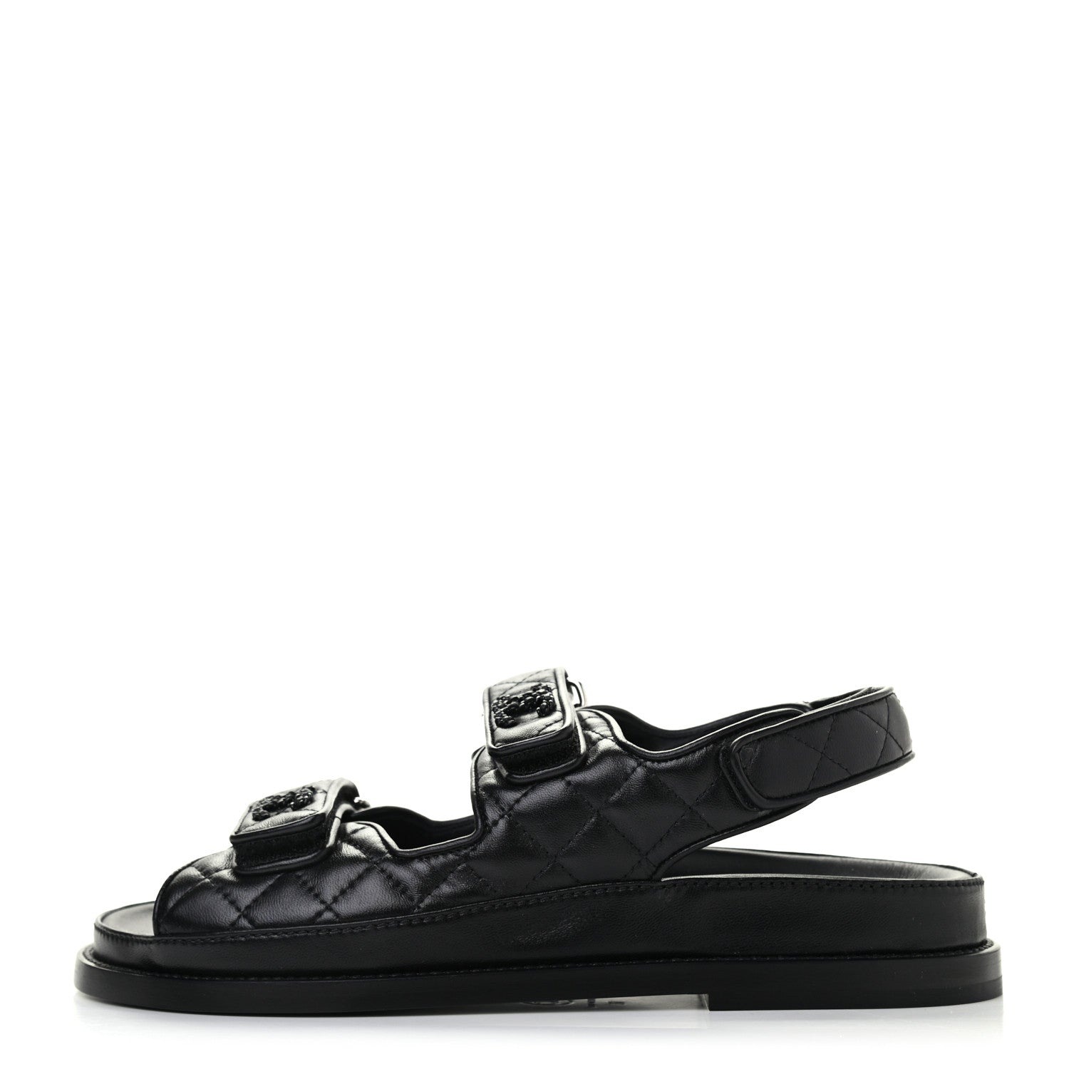 Chanel Lambskin Velcro Dad Sandals 38 Black 1 of 6